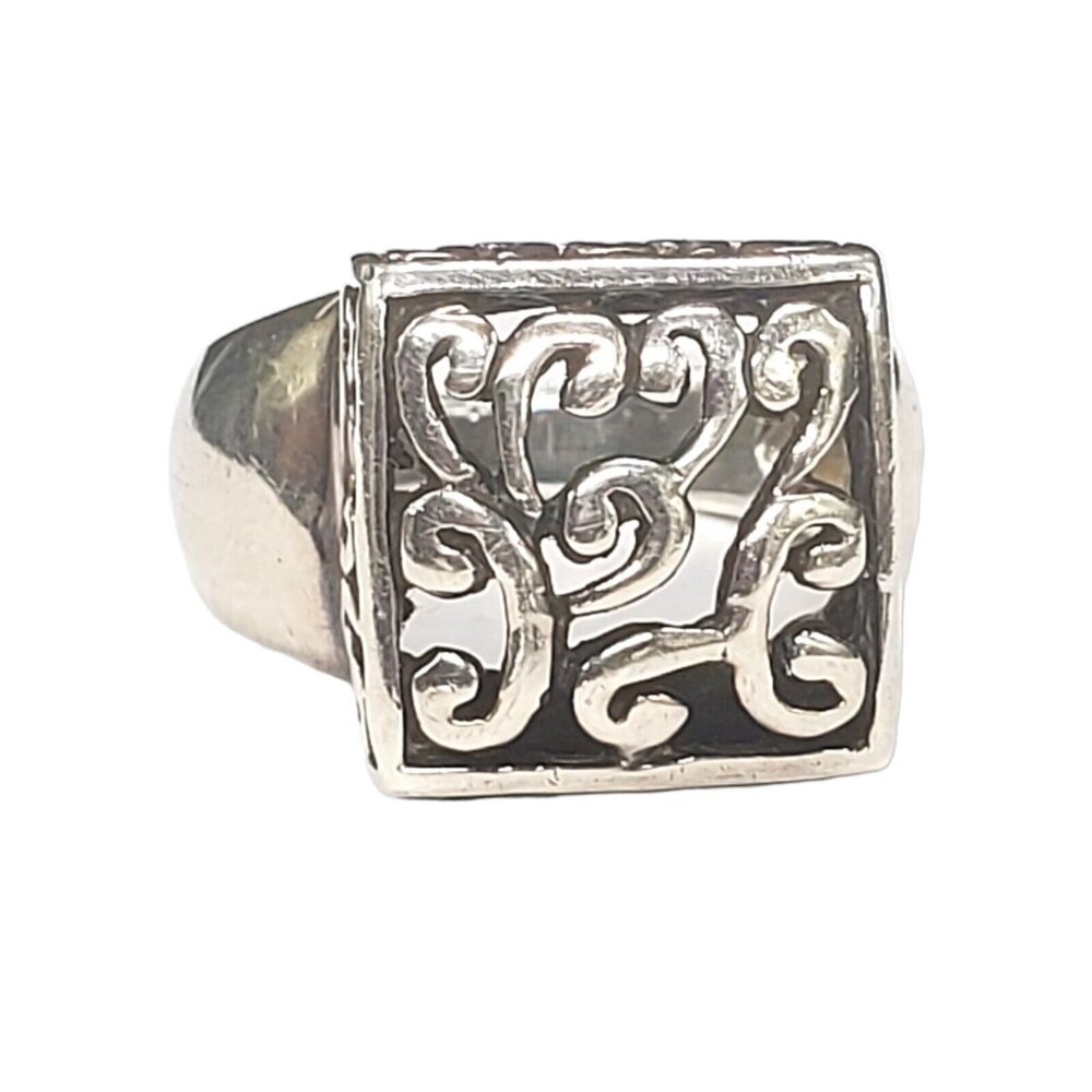 Sterling Silver Ring Square Swirl Open Scroll Work Sz 7.75 Designer Statement - Picture 2 of 9